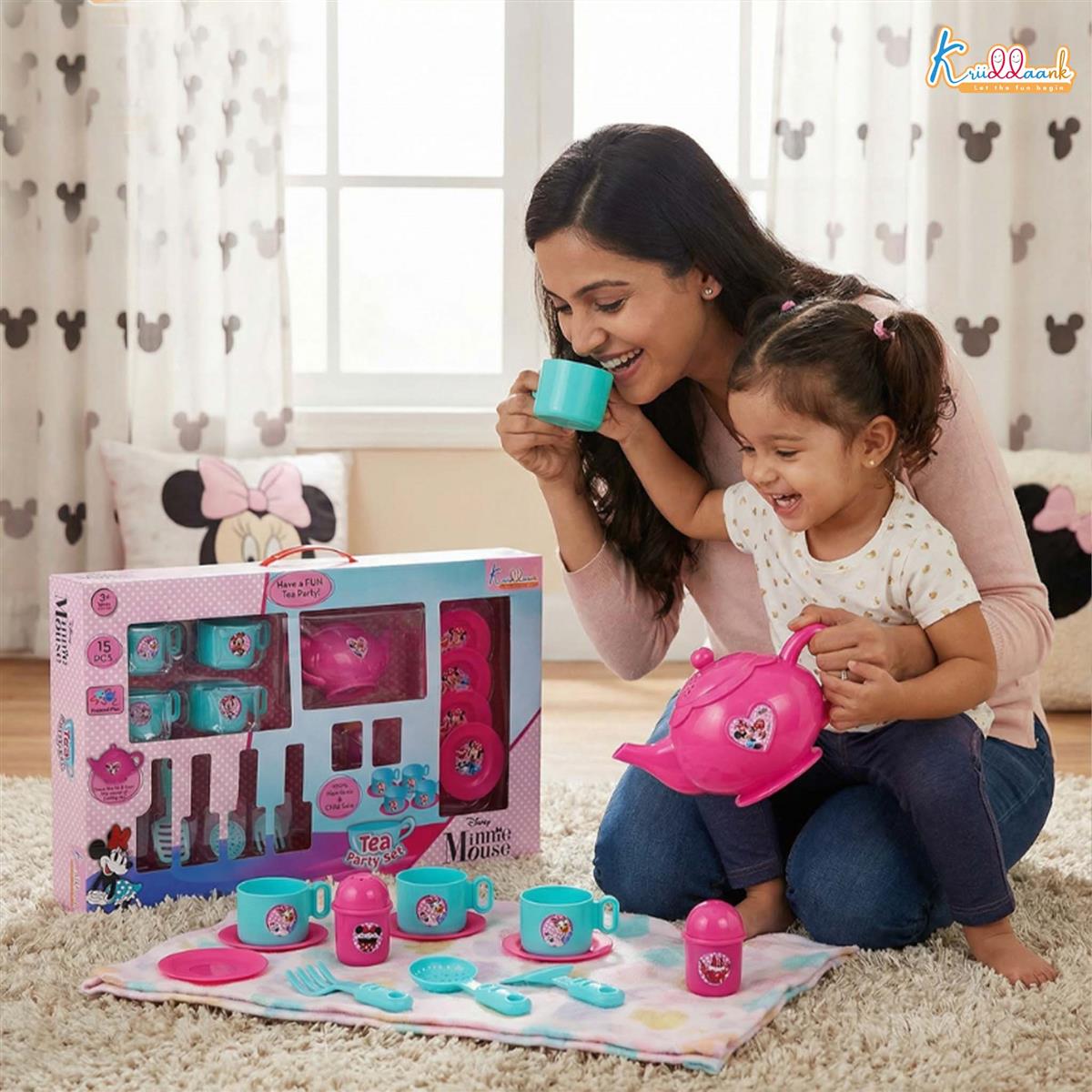 Minnie Mouse 15-Piece Tea Party Set for Kids - Pretend Play Kitchen Toy with Electronic Kettle, Realistic Boiling Sounds & Lights - Safe, Non-Toxic Birthday Gift for Girls & Boys, Ages 3+