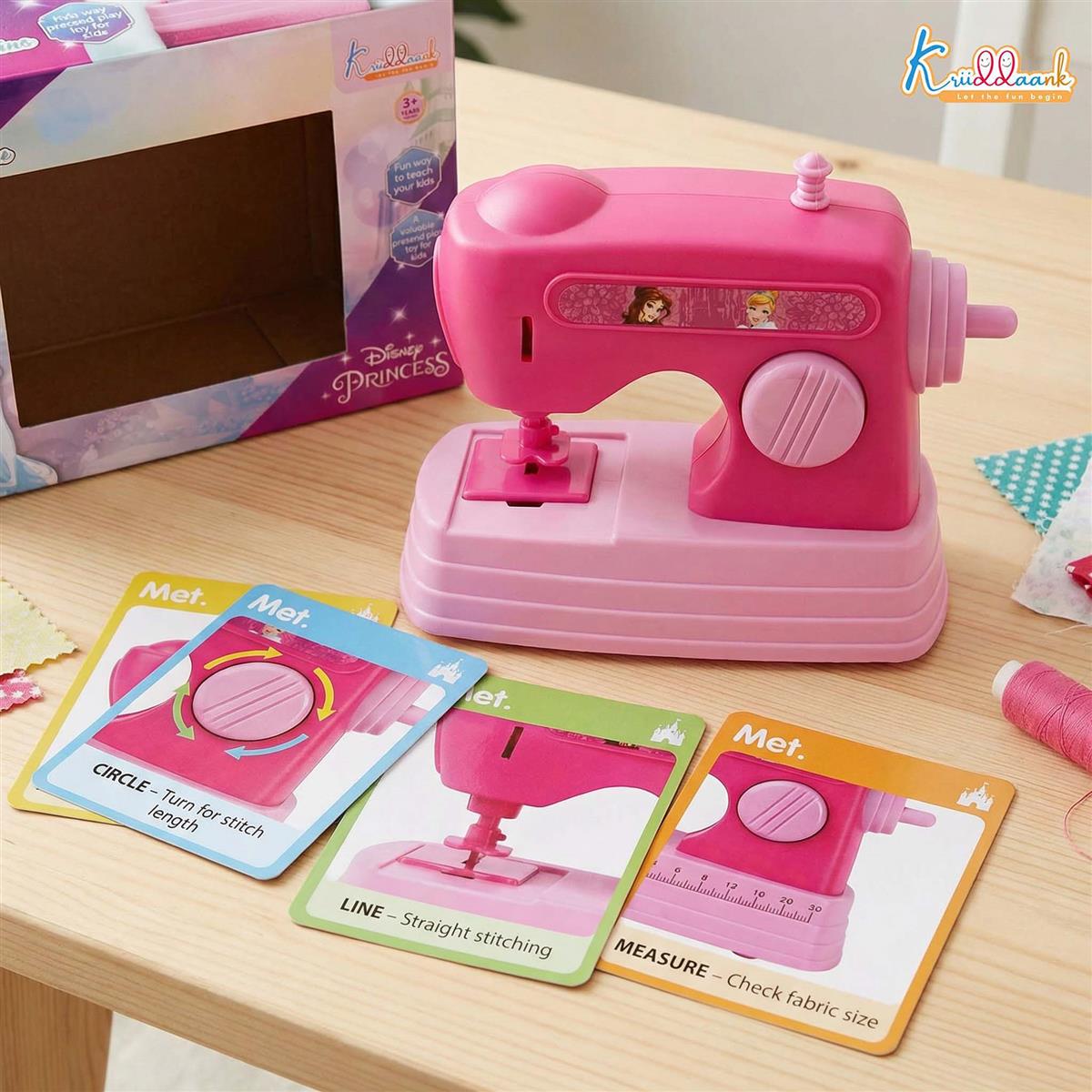 Kriiddaank Disney Princess Theme Sewing Machine Toy for Kids, Battery Operated Educational Pretend Play Household Toy with Interactive Buttons, Pink, Age 3+ Years