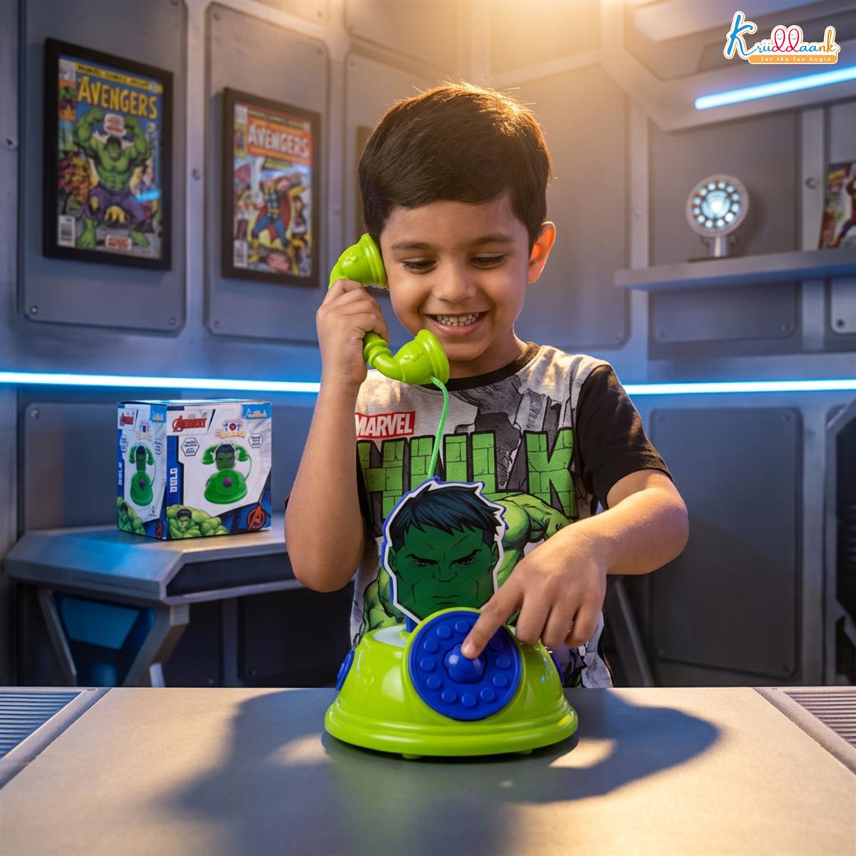 Marvel Hulk Theme Toy Telephone for Kids - Superhero Play Phone with Sound Effects & Music | Interactive Educational Learning Toy for Toddlers 3+ Years Old | Safe & Durable Marvel Avengers Gift