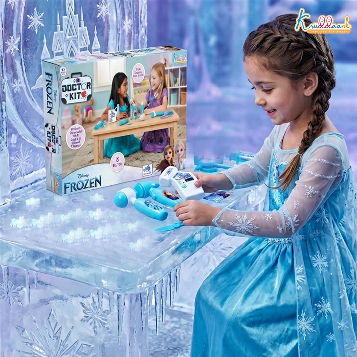 Kriiddaank Frozen Doctor Kit for Kids - 8 Piece Medical Play Set with Stethoscope, Syringe & Accessories - Non-Electric Pretend & Role Play Toy for Girls 3+ Years (Turkish Blue)