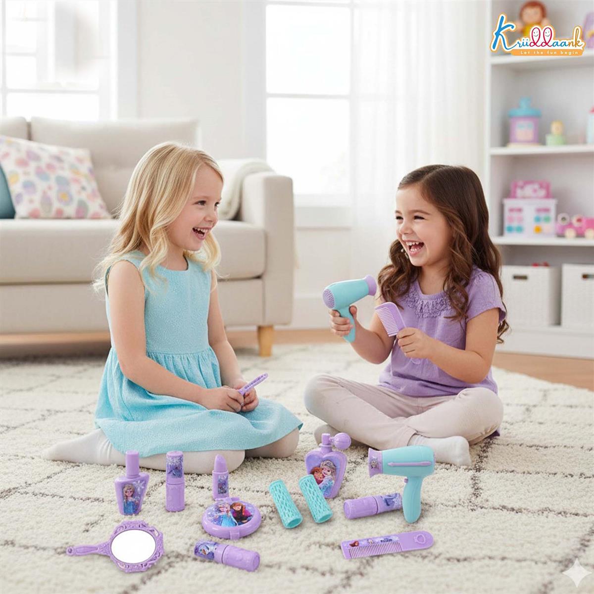 Kriiddaank Frozen Dressing Set for Kids - Non-Electronic Princess Makeup & Beauty Accessories Play Set, Styling Kit for Girls, Pretend Role Play Toy for Age 3+ Years, 11+ Pieces, Turkish Blue