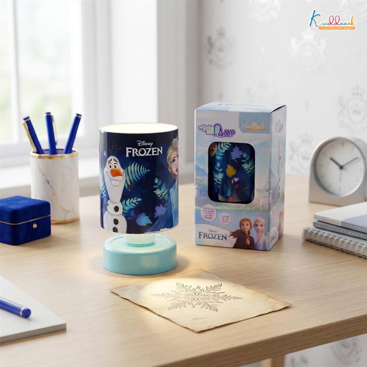 Kriiddaank Frozen Theme LED Table Lamp for Kids - Elsa & Anna Push & Glow Desk Light, Battery Operated Portable Night Light for Study, Bedroom & Decoration - Safe for Ages 3+ (Turkish Blue)