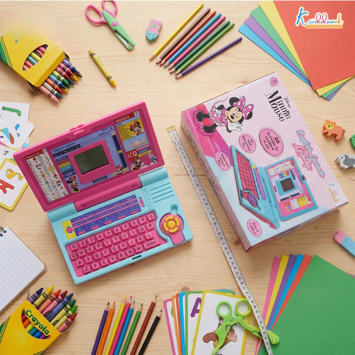 Krriiddaank Minnie Theme Educational Laptop for Kids - 20 Learning Activities for 3+ Years Girls, Interactive Toy for Alphabet, Numbers, Math, Music & Logic - Pink (ISI Certified)