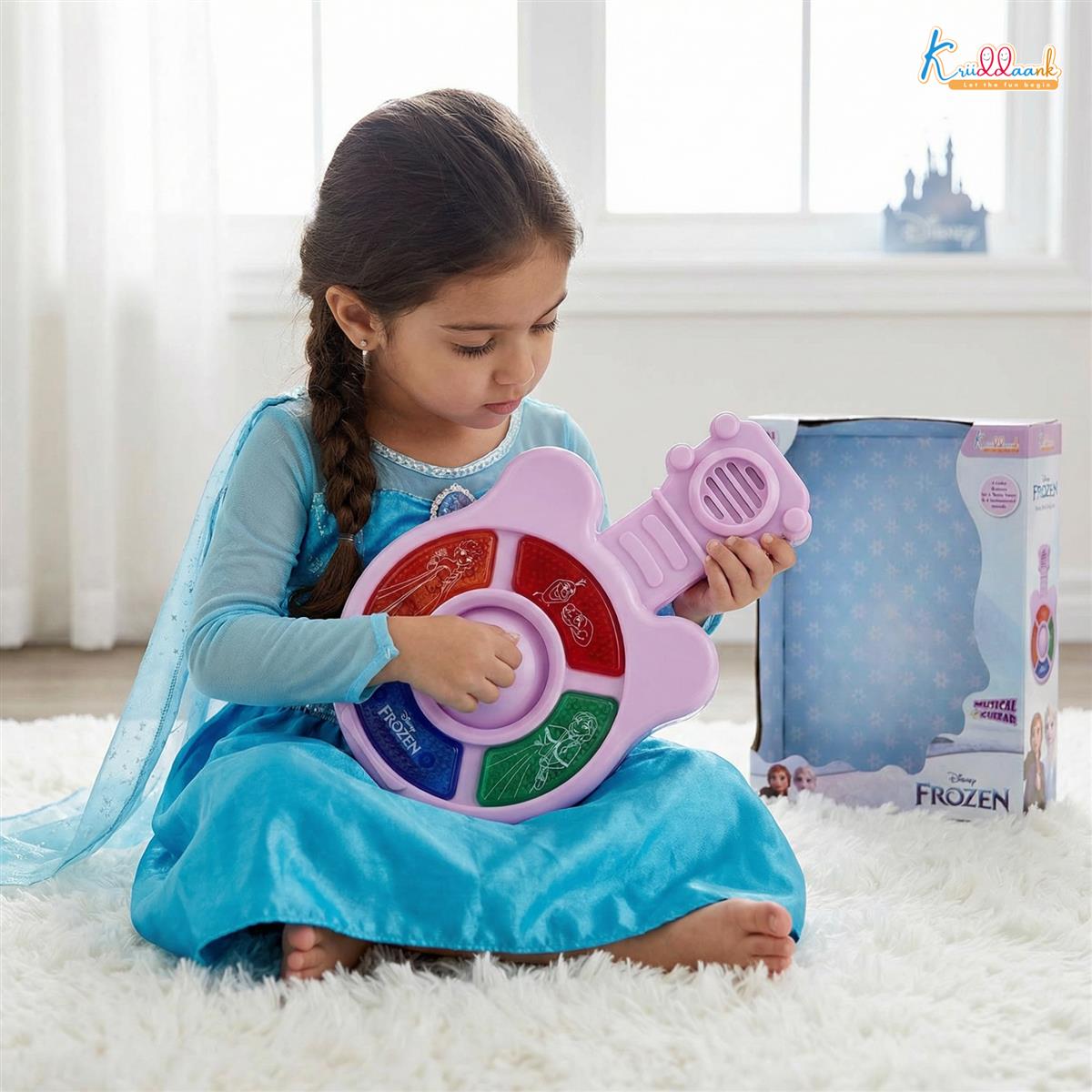 Frozen Mini Music Guitar - Portable Musical Instrument Toy for Kids with 4 Sound Buttons & Lights - Battery Operated Educational Gift for Boys & Girls Ages 3+