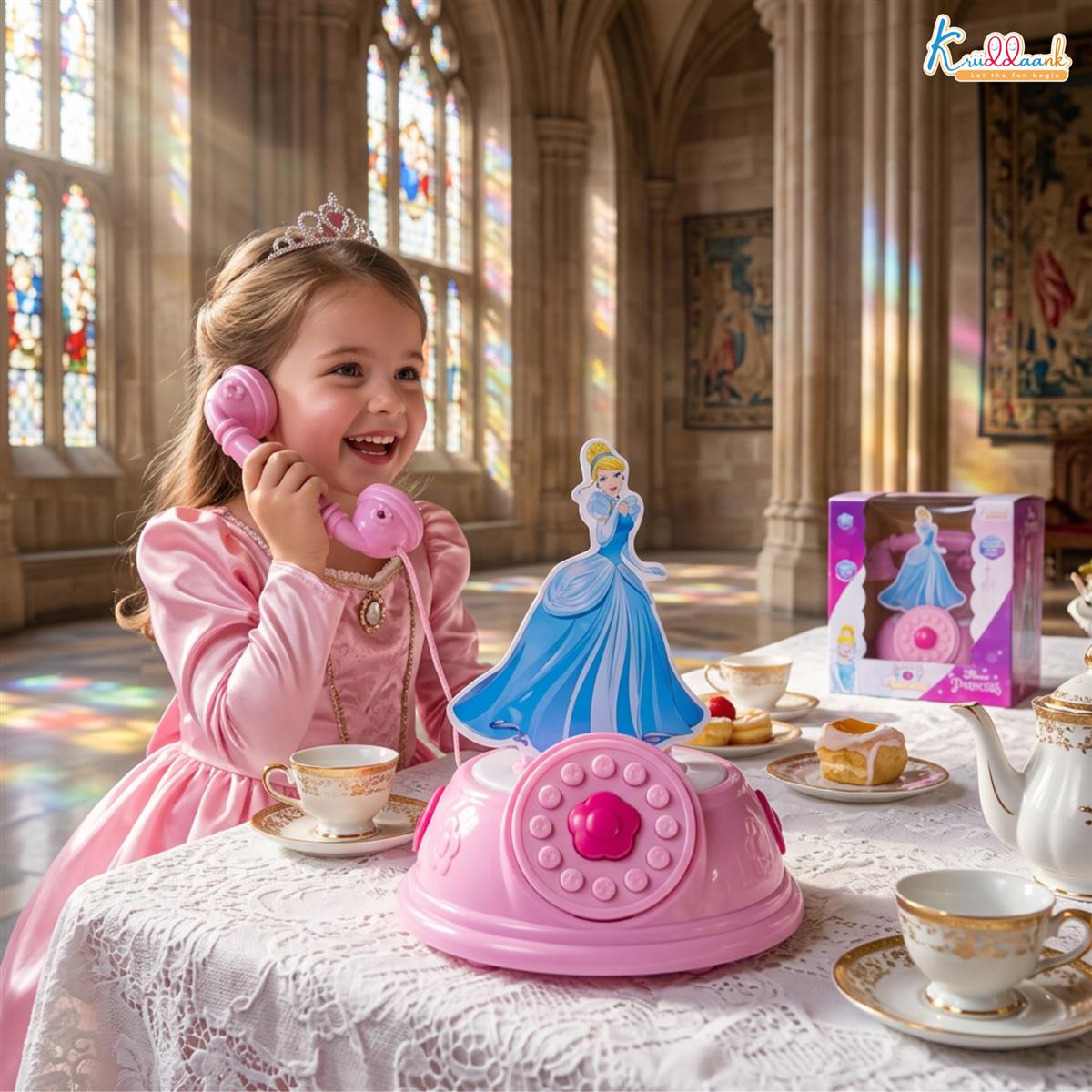 Kriiddaank Princess Talking Telephone Toy - Interactive Pretend Play Landline Phone with Music & Sounds for Girls 3+ Years - Pink Educational Electronic Toy - Ideal Birthday Gift for Kids