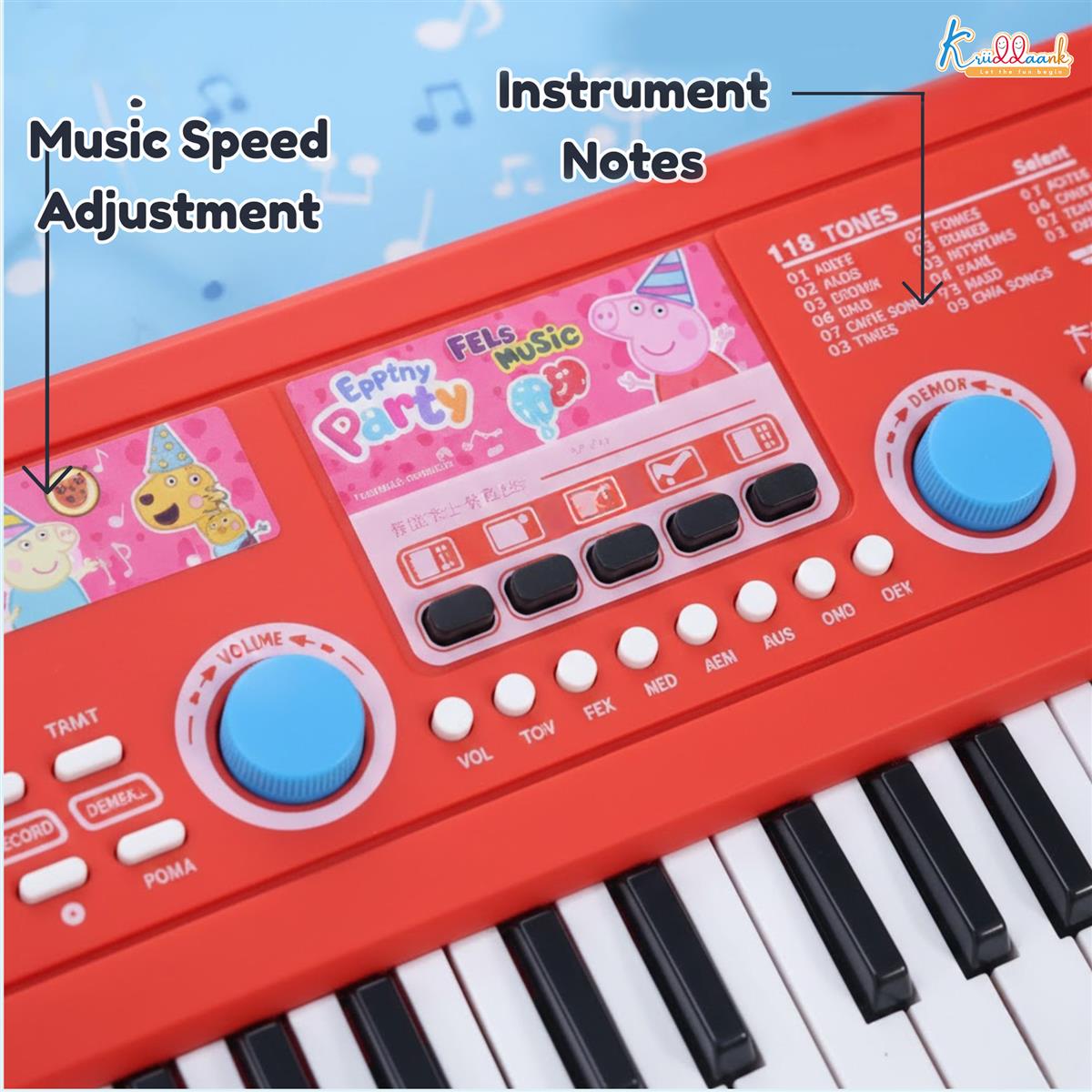 Hasbro Peppa Pig 61-Key Digital Keyboard Piano for Kids - Musical Learning Toy with Microphone, 8 Instrument Sounds, 16 Rhythms, USB & Battery Powered - Pink (KD-500)