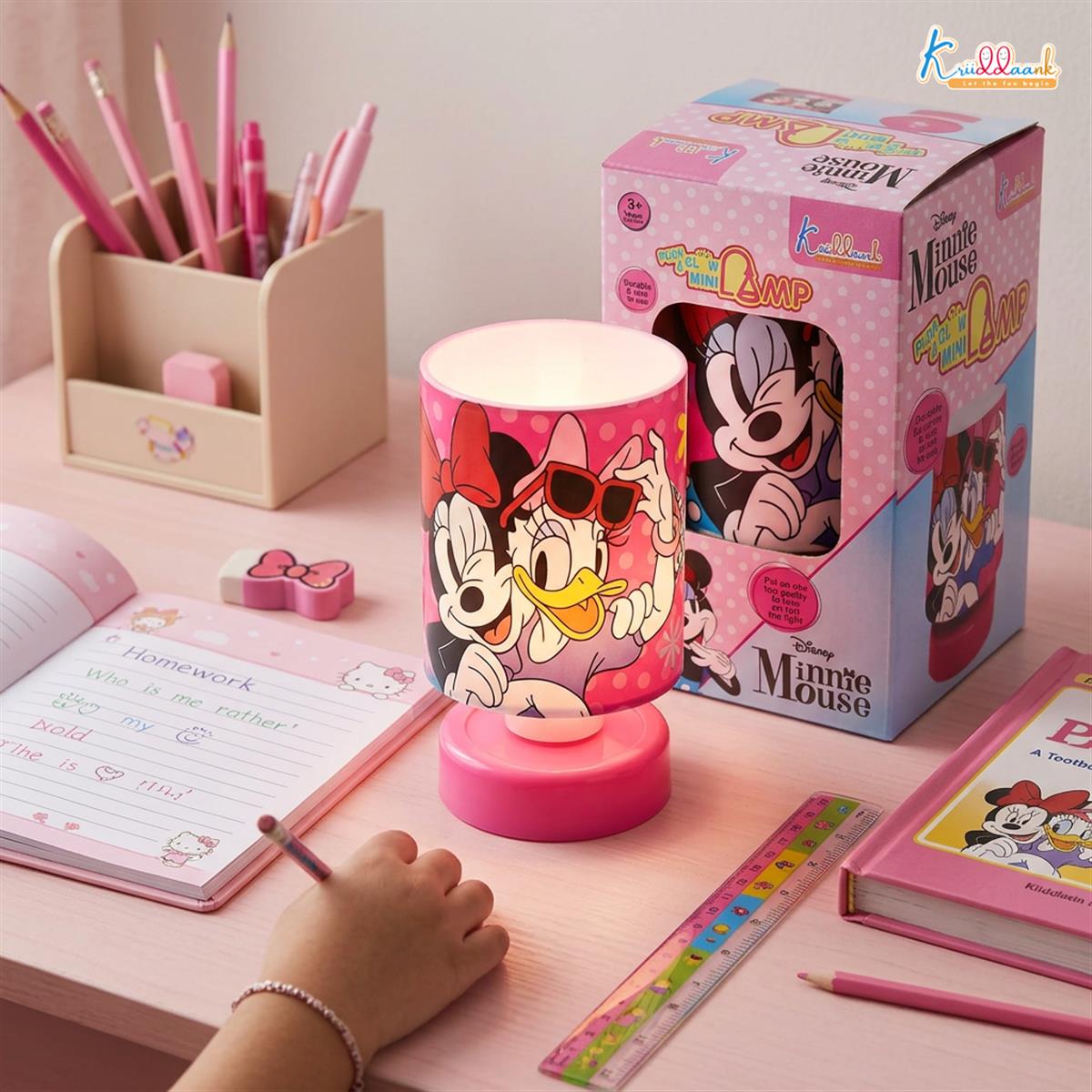 Minnie Mouse Themed Table Lamp for Kids - Push & Glow Night Light, Portable Battery Operated Bedside Lamp for Girls' Bedroom, Nursery Decor & Birthday Gift, Lightweight & Safe for Ages 3+