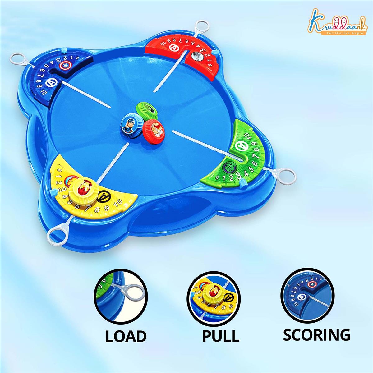 Kriiddaank Marvel Avengers Theme Spinning Top Battle Set - Includes 1 Arena Base, 4 Rip Cords & 4 Tops - Action-Packed Multiplayer Game for Kids 5+ - Perfect Superhero Gift for Boys & Girls