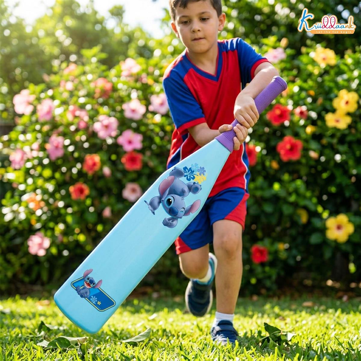 Kriiddaank Stitch Master Blaster Cricket Bat & Ball Set - Stitch Theme Lightweight Plastic Bat with Graphics for Kids, Boys & Girls Aged 3+ Years - Perfect for Indoor & Outdoor Play