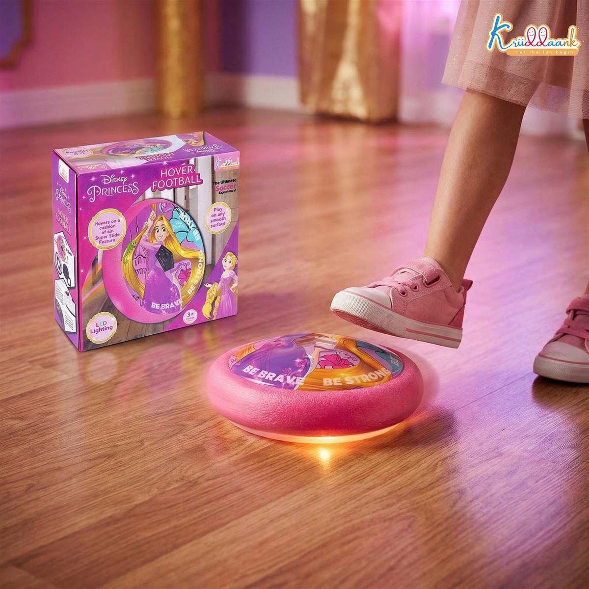 Disney Princess Hover Football - Indoor Air Power Soccer Ball with LED Lights & Foam Bumper - Pink Gliding Toy for Kids, Safe Smooth Surface Play, Birthday Gift for Girls Ages 3+