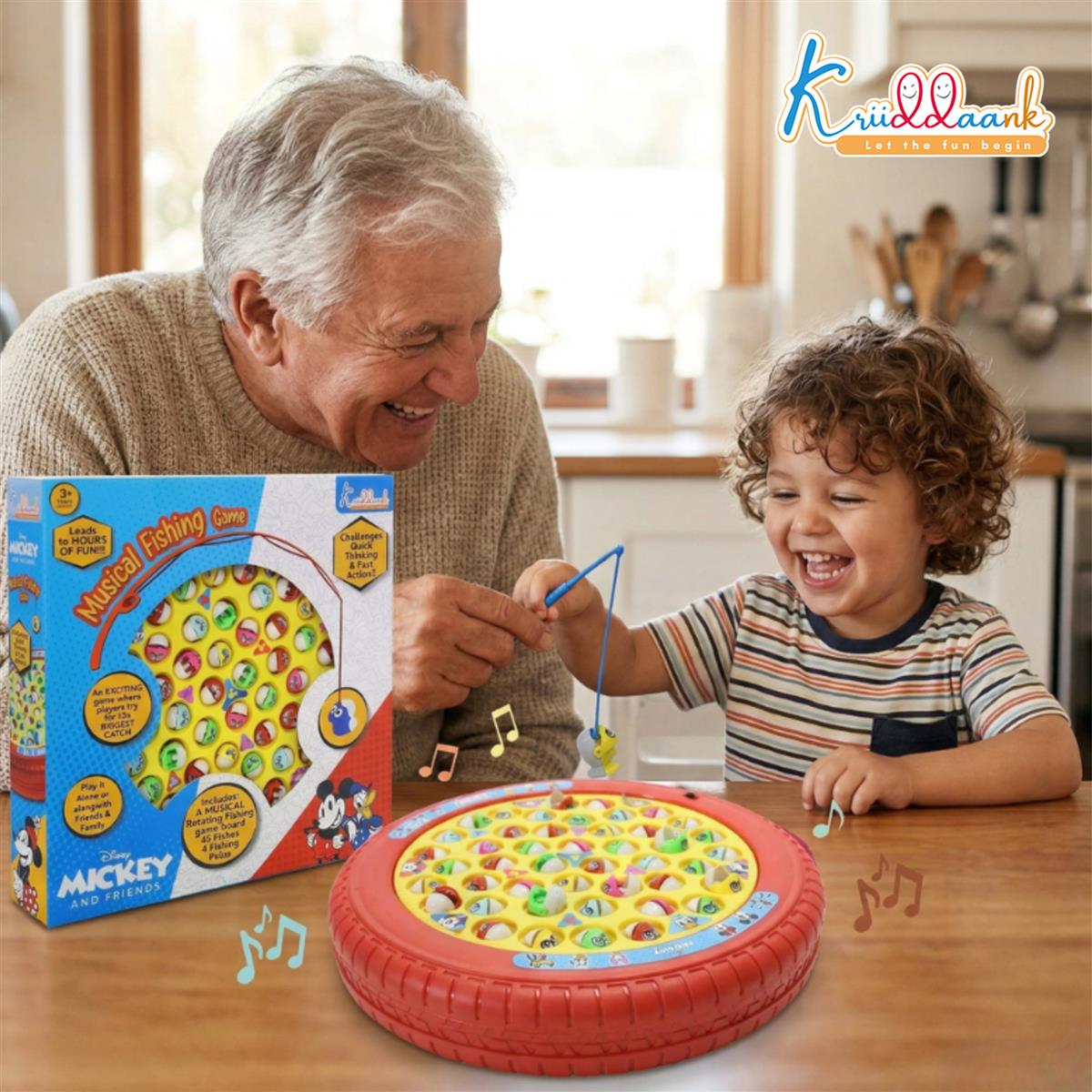 Mickey Mouse Musical Fishing Game for Kids - Electronic Rotating Board with 45 Fishes & 4 Poles, Battery Operated Interactive Ocean Theme Toy, Educational Gift for Boys & Girls 3+ Years Old