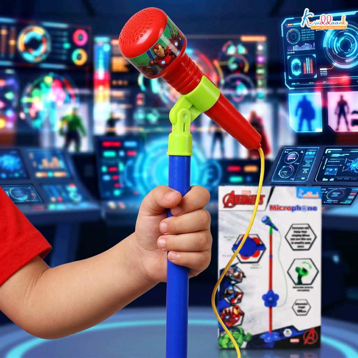 Marvel Avengers Karaoke Microphone with Adjustable Stand for Kids - Featuring Iron Man, Spider-Man & Black Panther - Bluetooth & USB Singing Toy - Musical Gift for Boys & Girls Ages 3+