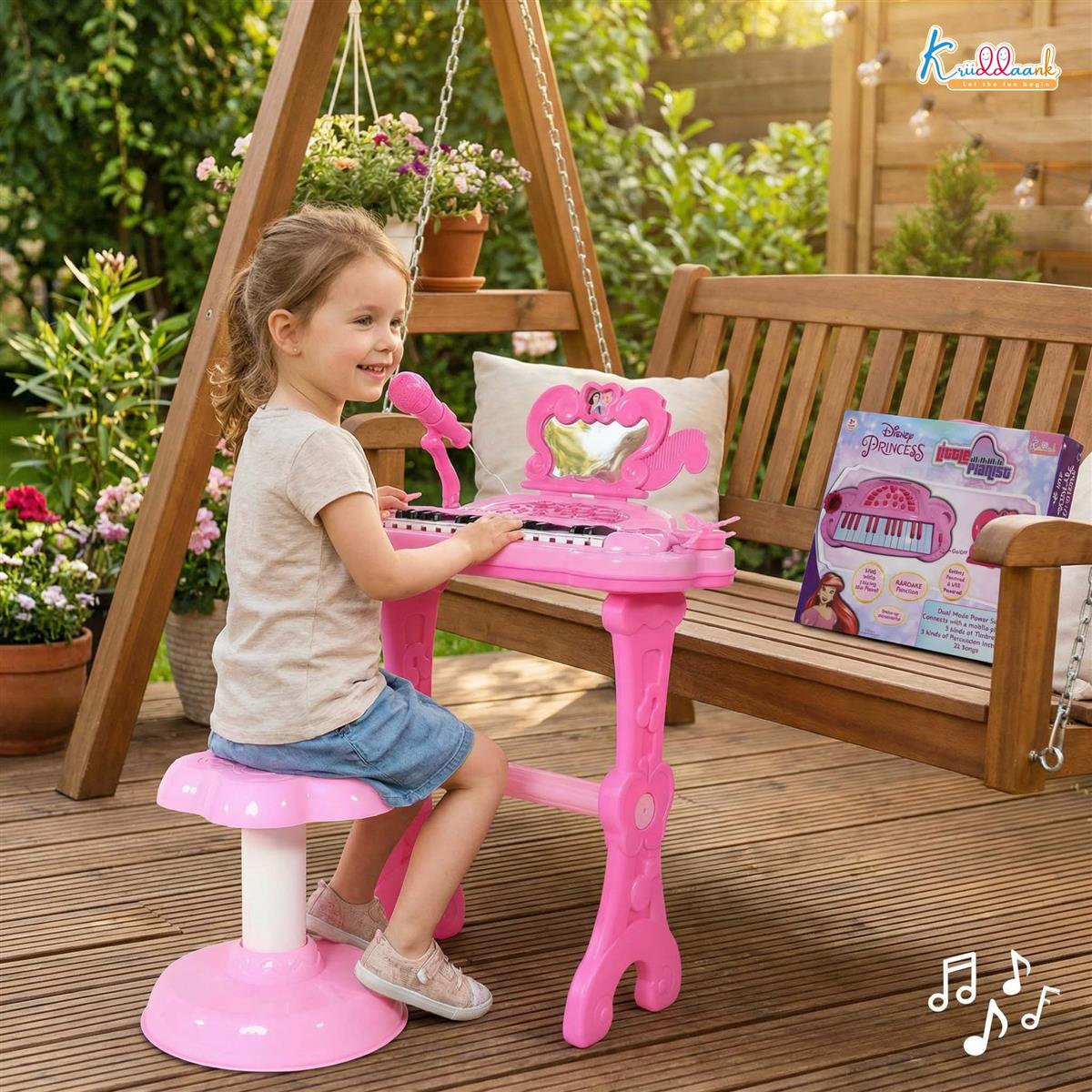 Disney Princess Little Pianist Keyboard Toy with Microphone & Stool - Karaoke Function, 25 Built-in Tunes, Dual Power Mode (USB/Battery) - Pink Musical Educational Gift for Girls Ages 3+