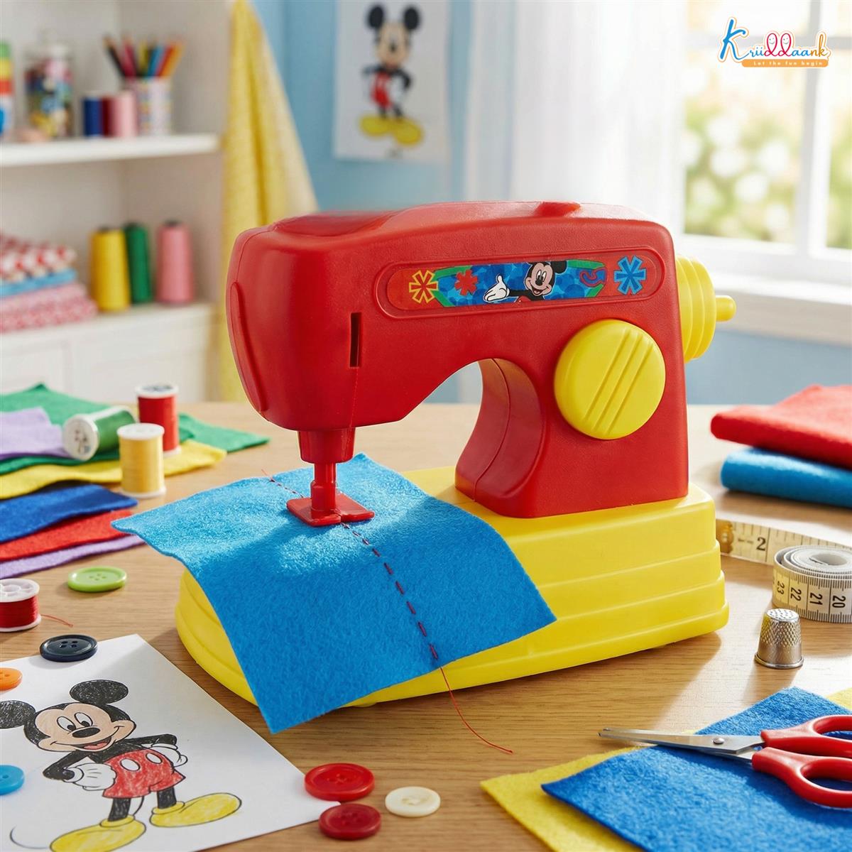 Kriiddaank Mickey Theme Sewing Machine for Kids, Disney Mickey Mouse Educational Pretend Play Household Toy, Battery Operated Mini Sewing Machine for Boys & Girls Age 3+ Years, Red