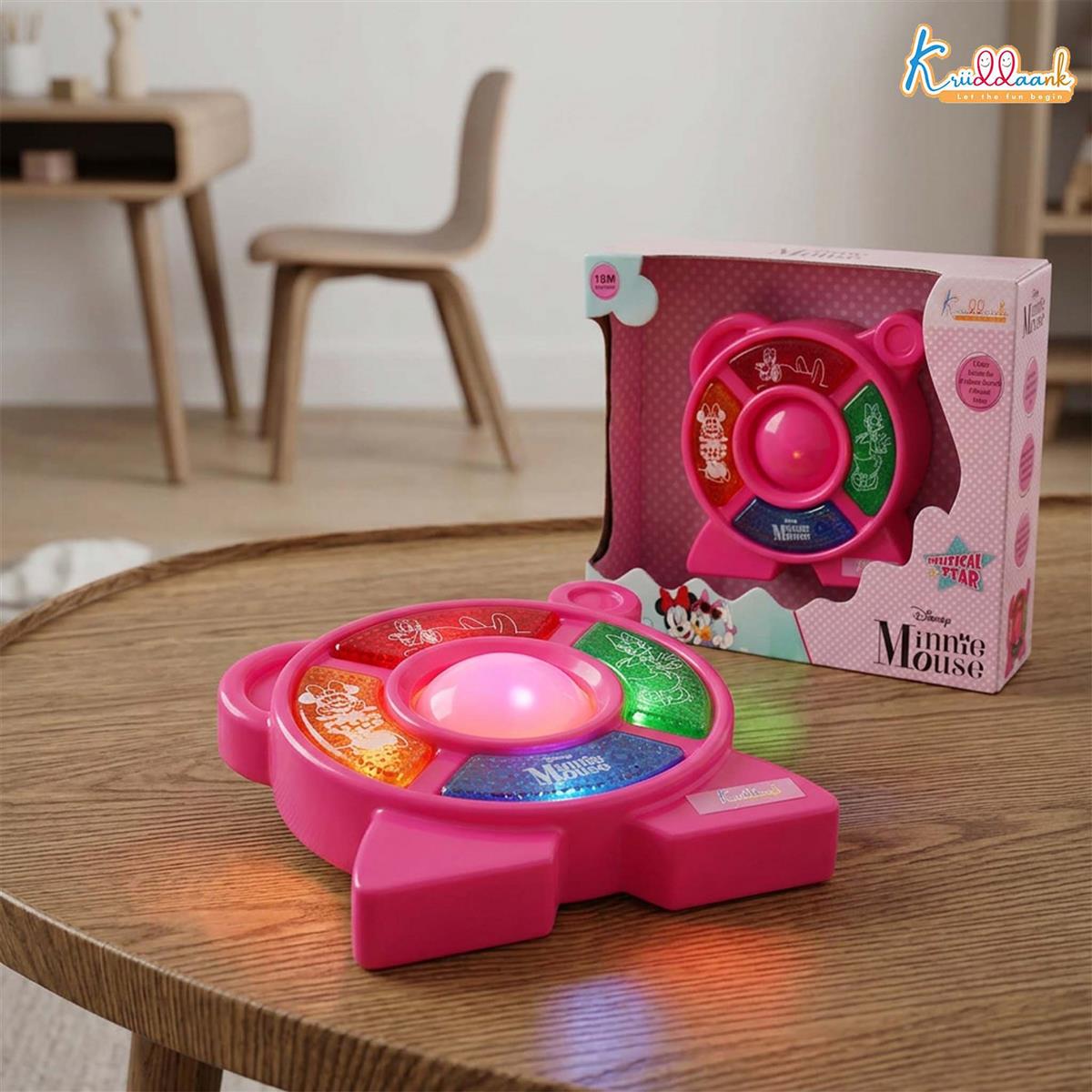 Minnie Mouse Theme Music Set - Clubhouse Musical Toy for Toddlers & Kids with 4 Animal Sounds & 4 Musical Tones, Interactive Educational Learning Toy, Battery Operated Pocket-Sized Music Kit, Pink