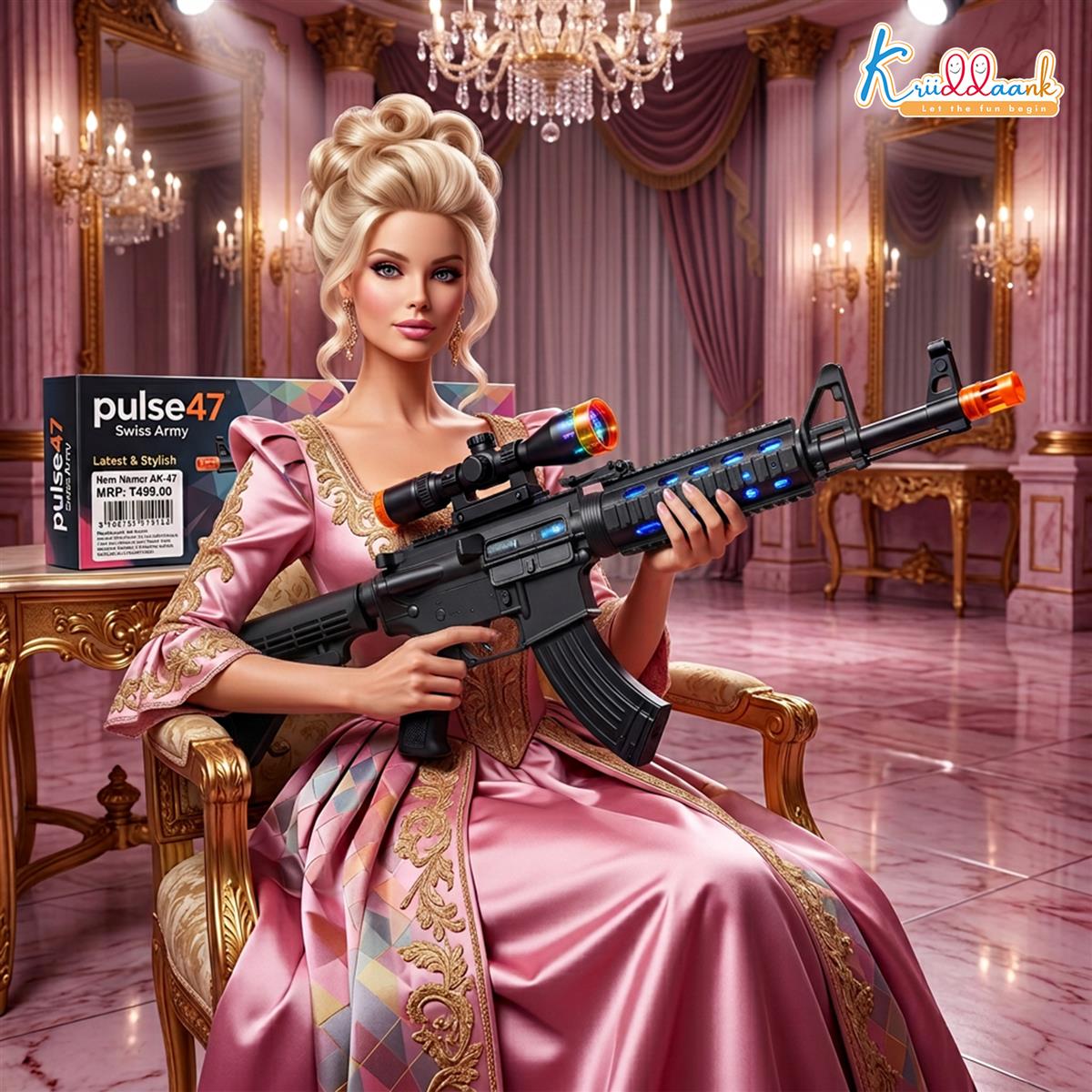 Kriiddank AK-47 Style Toy Rifle - Realistic Battery Operated Soft Bullet Blaster with Lights, Sound & Bayonet - Safe Action Shooting Playset for Kids 3+ Years, Multicolor