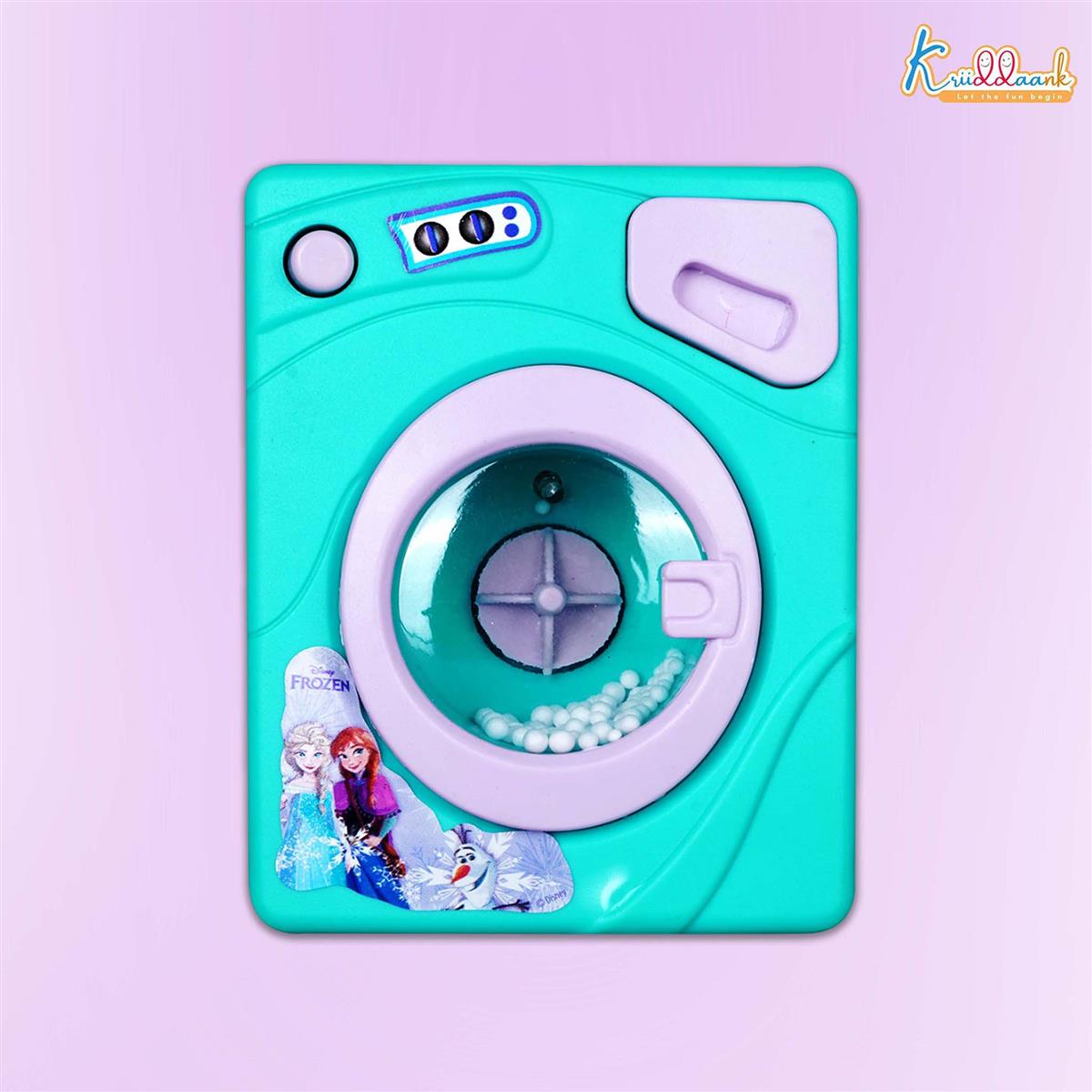Frozen Family Mini Washing Machine Toy for Toddlers - Interactive Home Appliance with Lights & Sounds, Educational Pretend Play Laundry Set for Kids Ages 3+, Battery Operated (Turkish Blue)
