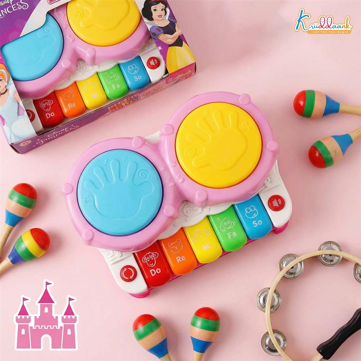 Disney Princess Piano Drum Playset - Interactive Electronic Musical Toy with 3D Lights & Sound for Kids 3+ Years Old - Fun Educational Rhythm Instrument, Perfect Birthday Gift for Toddlers & Girls