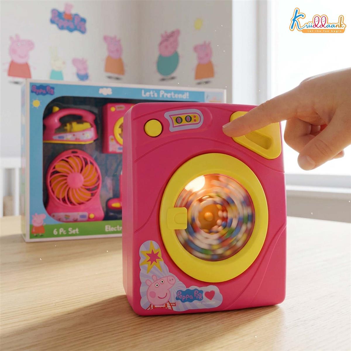 Peppa Pig Mini Household Toys 6-Piece Set for Kids | Includes Washing Machine, Sewing Machine, Vacuum, Fan, Hair Dryer & More | Battery Operated with Lights & Motion | Role Play Set for Ages 3+