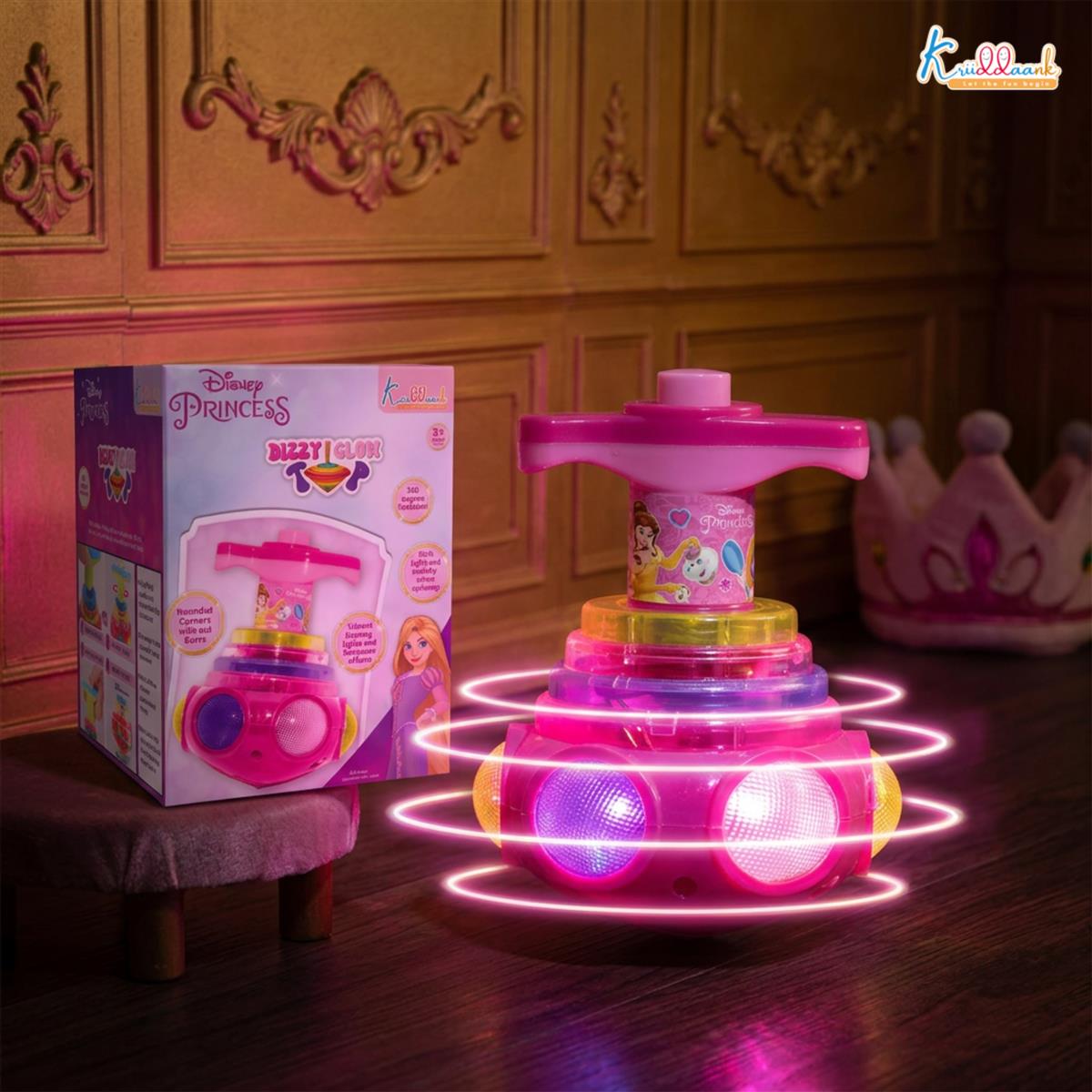 Princess Dizzy Glow Top - LED Light & Music Spinning Top Toy for Girls, Magic Princess Spinner with Musical Sound & 360 Degree Rotation, Musical Lattoo Birthday Gift for Kids 3+ Years