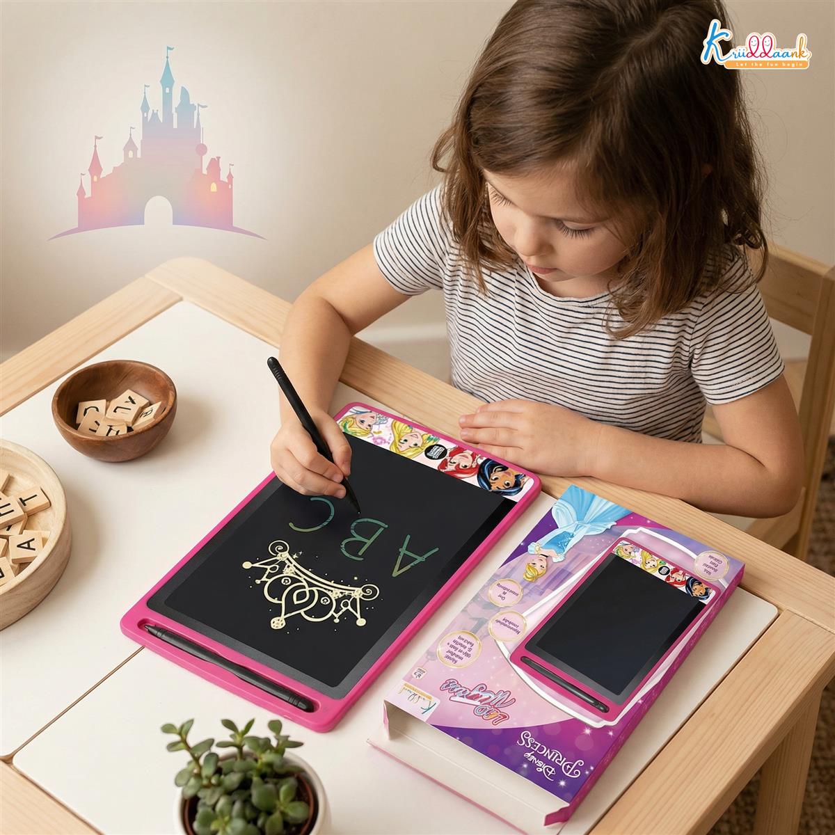 Kriiddaank Princess LCD Writing Tablet, 8.5 Inch Electronic Drawing Pad for Kids, Reusable Doodle Board & Magic Slate, Toddler Travel Toy & Birthday Gift for 3-12 Year Old Girls, Pink