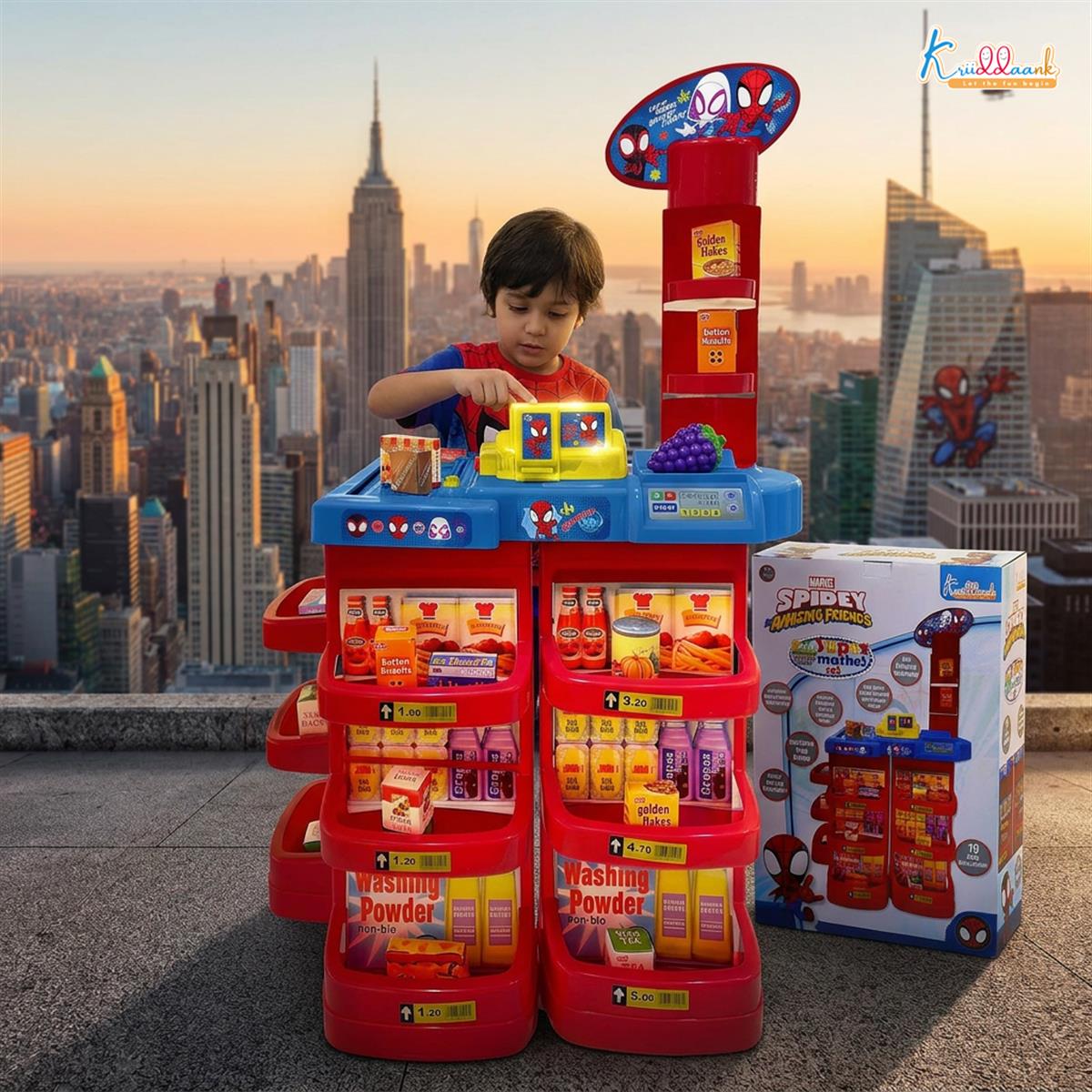 Spiderman Super Market Interactive Grocery Store Playset for Kids 5+ Years - Electronic Cash Register with Sound, Weighing Scale & 20 Shop Accessories - Marvel Avengers Pretend Play Toy, 91cm Tall