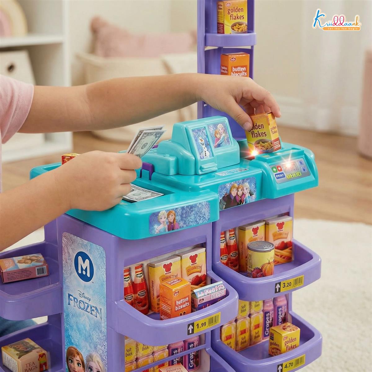 Frozen Supermarket Set for Kids - Grocery Store Playset with Electronic Cash Register, Scanner, Sound & Music, 20 Accessories | Elsa & Anna Disney Theme Toy for Kids Ages 5+ (Turkish Blue)