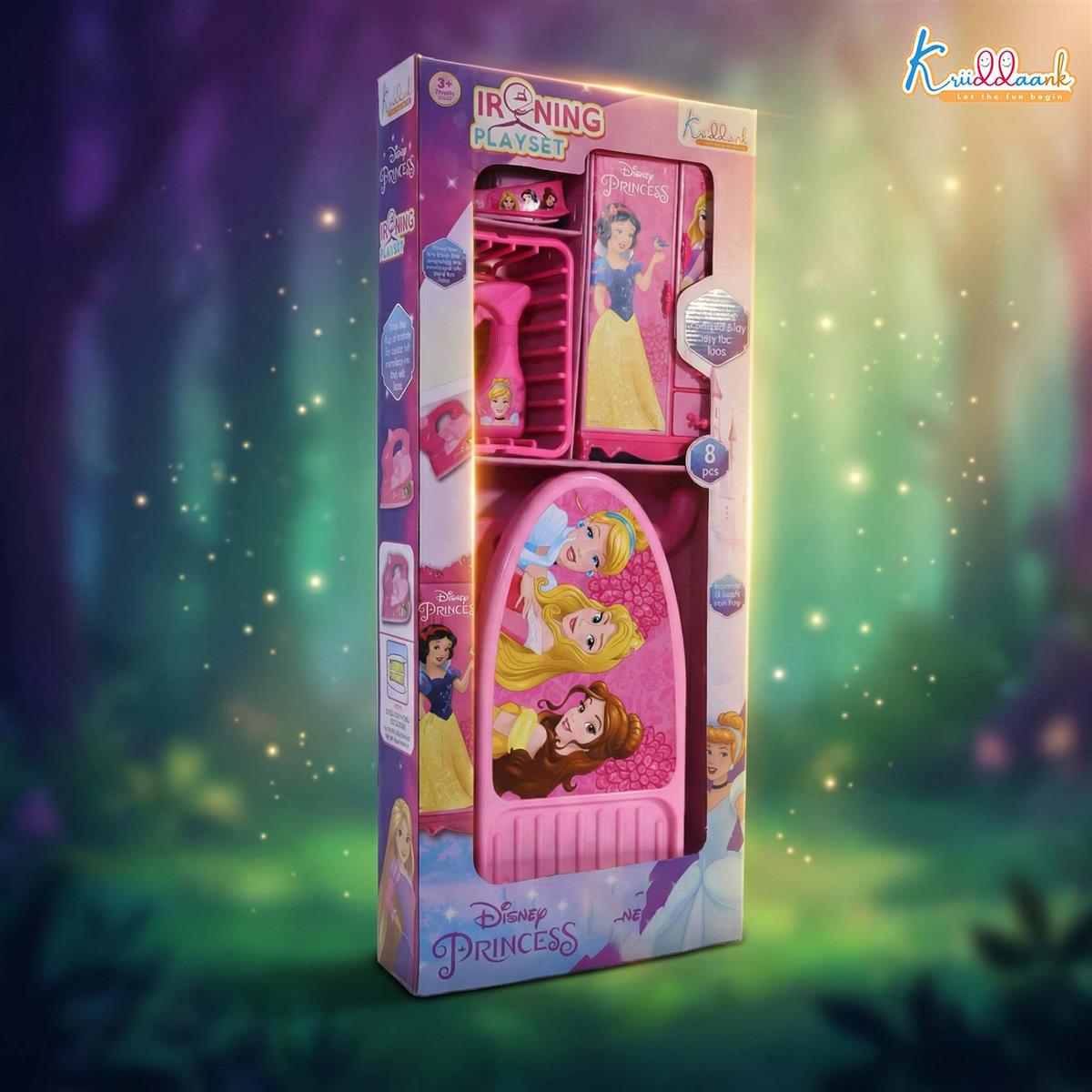 Disney Princess Iron Playset for Girls â€“ 8-Piece Pretend Play Laundry & Ironing Set with Realistic Light & Sound â€“ Includes Ironing Board, Basket, & Hangers â€“ Educational Toy for Kids Age 3+