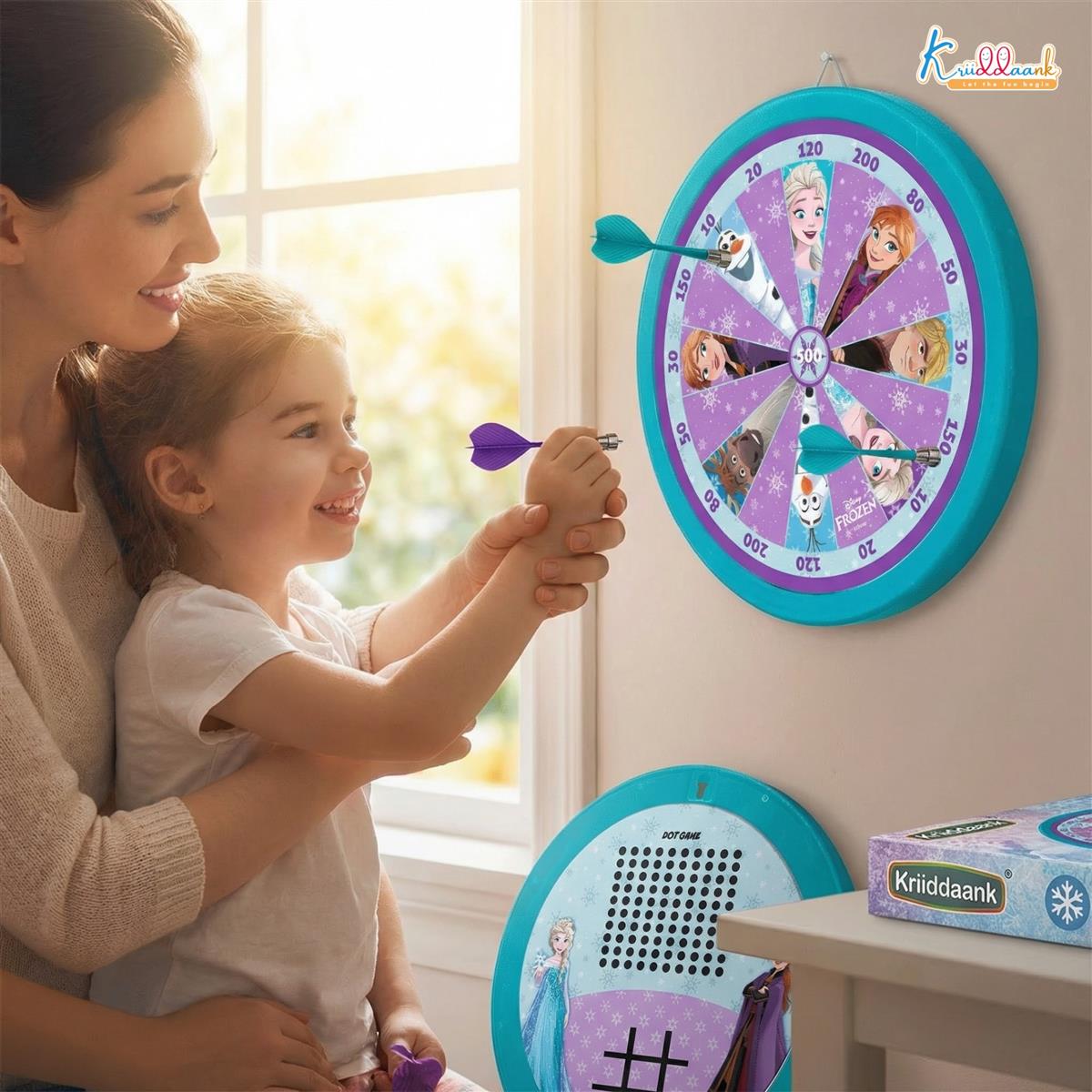 Kriiddaank Frozen 2-in-1 Double Fun Dartboard & Ludo Game for Kids - Safe Indoor Wall Target Shooting Game, Durable MDF Board, Ideal Birthday Gift for Boys & Girls 3+ Years (Multicolor)
