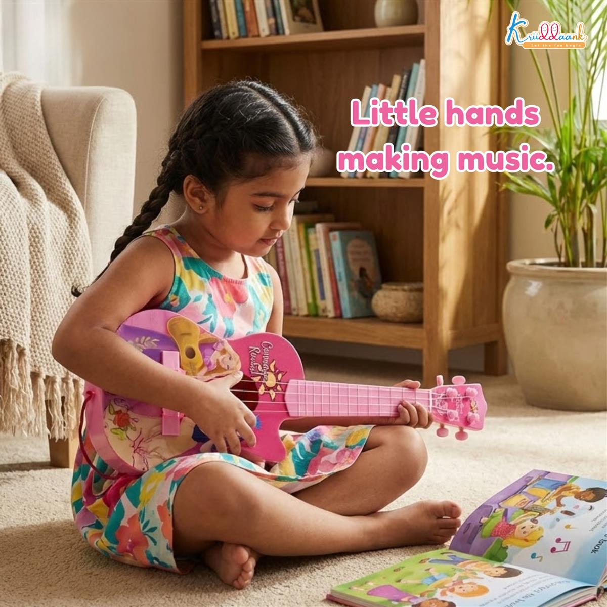 Disney Princess Theme 4-String Toy Guitar for Girls - Small Educational Musical Instrument for Kids Age 3+ - Lightweight & Safe Design - Ideal Birthday Gift for Aspiring Musicians