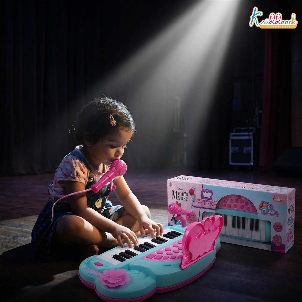 Minnie Theme Musician Music Set - 25 Key Piano with Microphone & Karaoke Function, 5 Percussion Instruments, Sound Effects & MP3 Connection, Educational Musical Toy for Girls 3+ Years, Pink