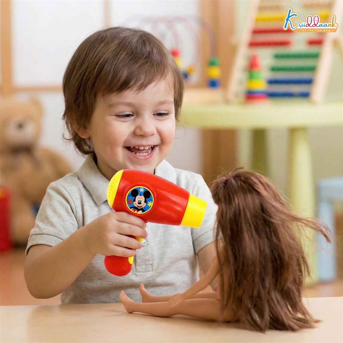Disney Mickey Mini Household Set (4pcs) - Toy Hair Dryer, Vacuum Cleaner, Washing Machine & Iron - Battery Operated Role Play Set for Kids 3+ - Fun & Educational Red/Multicolor Gift