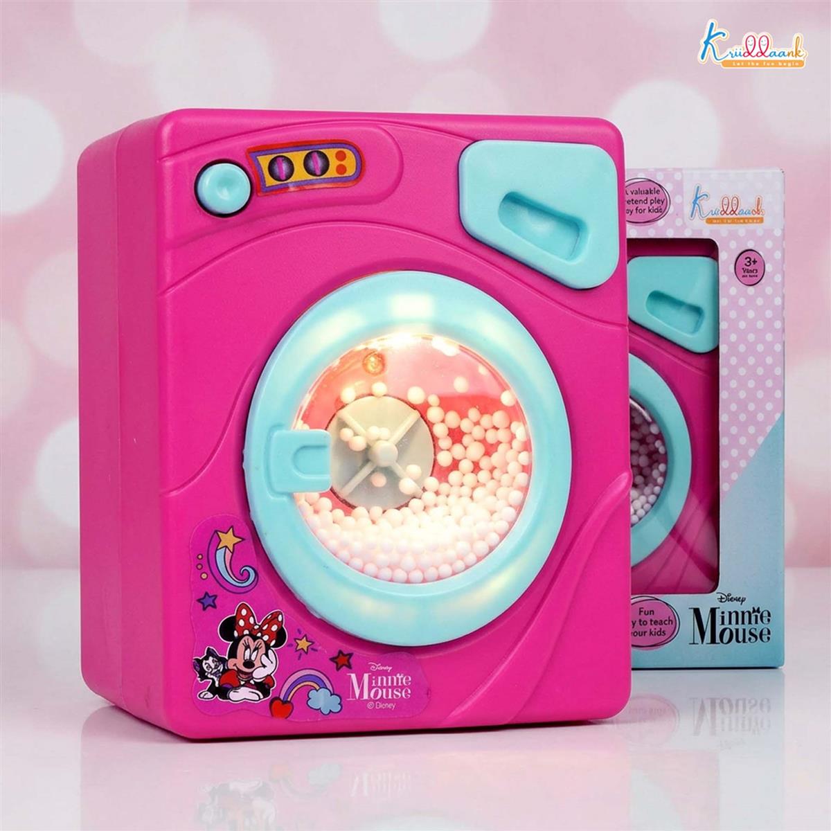 Minnie Theme Interactive Family Washing Machine Toy for Toddlers - Pink Mini Laundry Appliance with Light & Sounds, Educational Pretend Play Gift for Kids Aged 3+ Years
