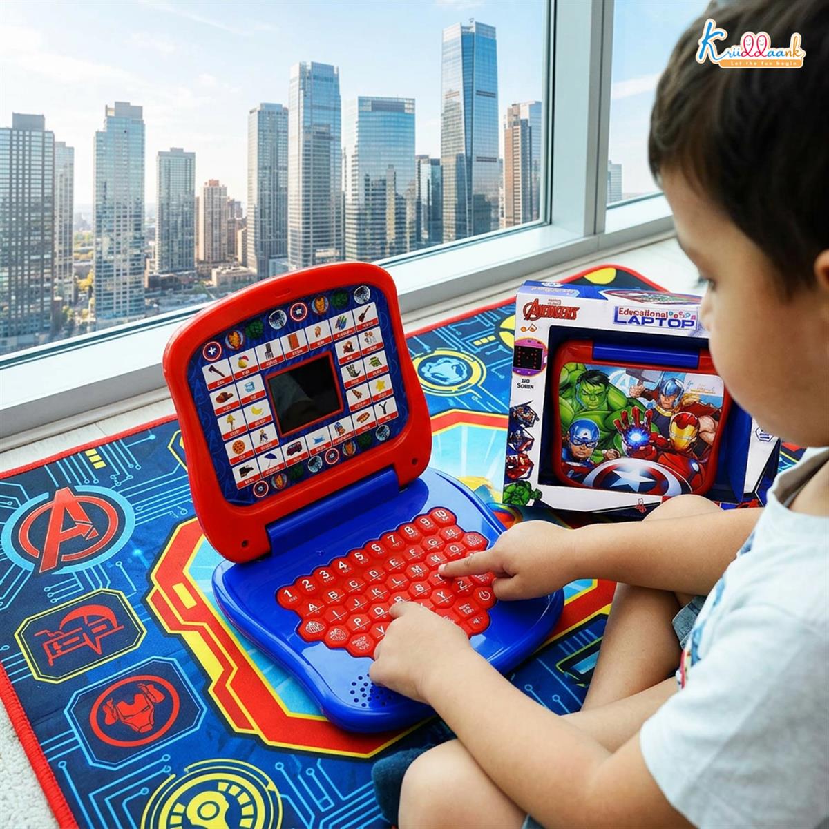 Marvel Avengers Theme Educational Laptop for Kids - Interactive Pre-School Learning Toy with Screen, Music, Alphabet & Number Keys - Fun Educational Gift for Boys & Girls 3+ Years (Red & Blue)