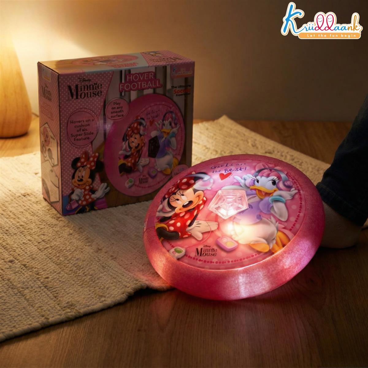 Minnie Hover Football - LED Light-Up Air Power Indoor Soccer Ball with Soft Foam Bumper & Super Slide Feature, Safe Gliding Game for Girls & Kids 3+, Pink Character Gift
