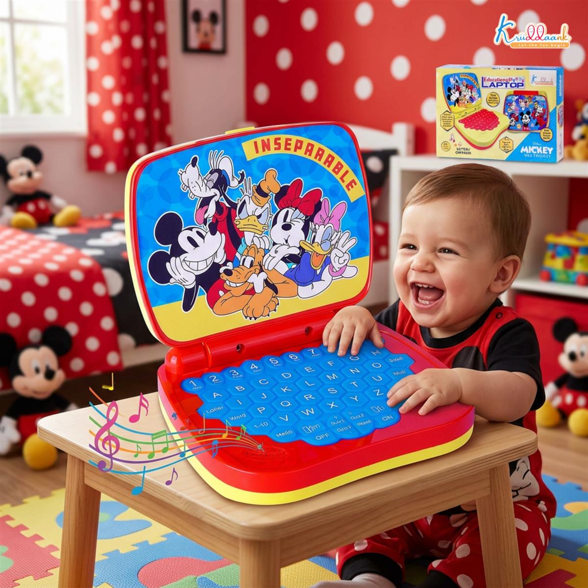 Disney Mickey Mouse Educational Laptop Toy for Kids - Interactive Alphabet & Number Learning Tool, Music & Sounds, Screen-Free Tech Toy for Boys & Girls Ages 3+, Safe & Portable Learning Aid