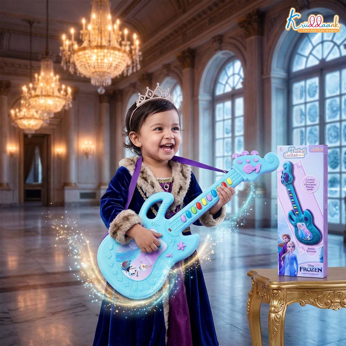 Frozen Theme Musical Guitar for Kids with Elsa & Anna - Lights & Sound Toy, Turkish Blue, Educational Music Toy for Boys & Girls Ages 3+, Battery Operated (44cm)