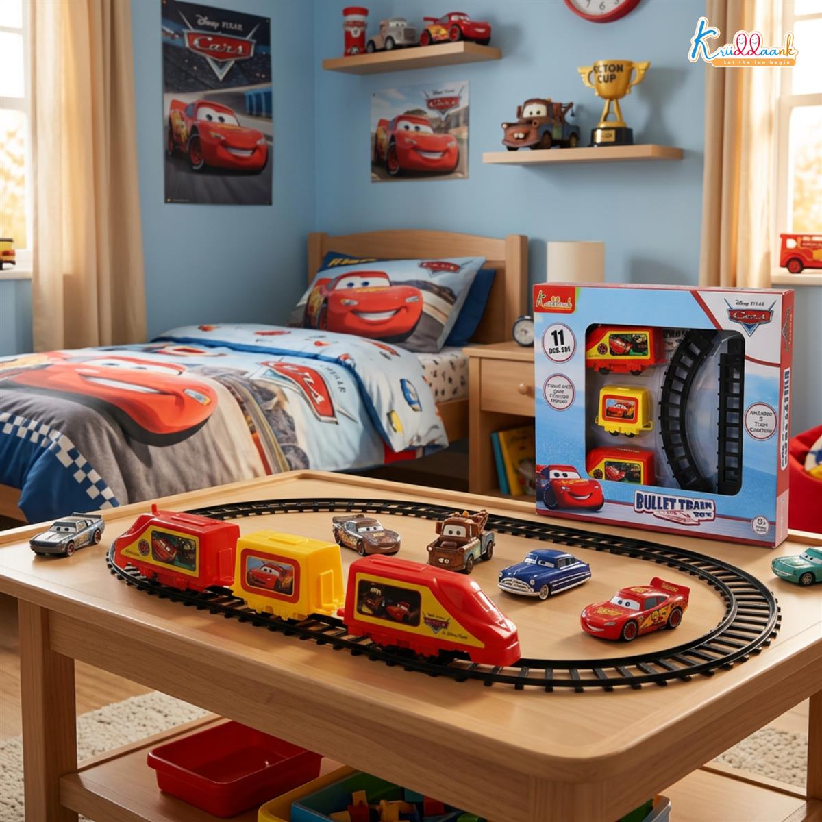 Kriiddaank Disney Pixar Cars Train Set (Small) - 11-Piece Interactive Playset with Lightning McQueen & Friends, Diecast Metal Toy Train, Realistic Miniature Collectible for Kids Ages 3+