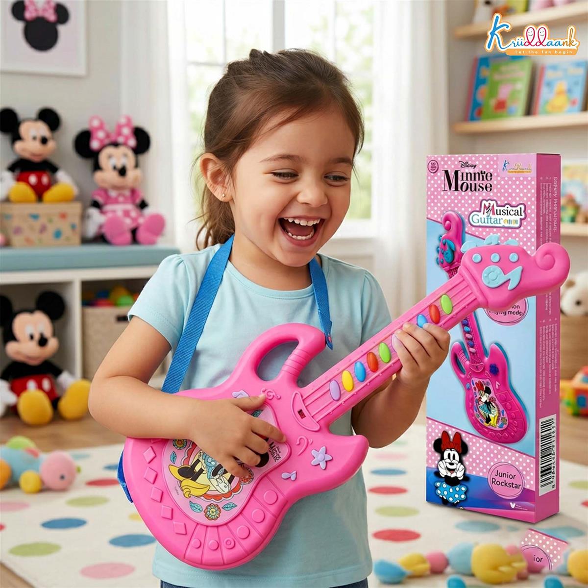 Minnie Musical Guitar for Toddlers - Pink Sing-Along Karaoke Junior Music Toy with Inbuilt Tones & Lights - Educational Role Play Rockstar Guitar Gift for Kids 3+ Years Old