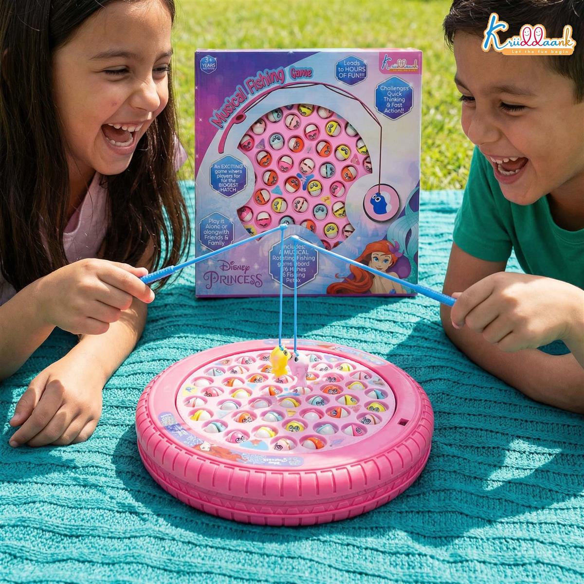 Princess Musical Fishing Game for Kids - Electronic Rotating Board with 45 Fishes & 4 Poles, Pink Ocean Theme Educational Toy, Battery Operated Interactive Fun for Girls & Boys Age 3+