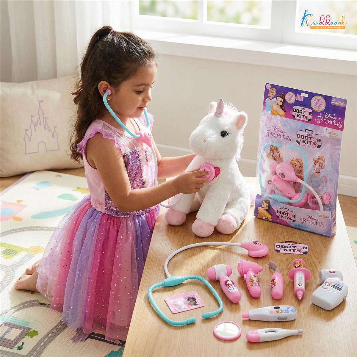 Disney Princess Theme Doctor Kit - 8-Piece Medical Playset for Kids with Realistic Lights & Heartbeat Sounds - Educational Pretend Play Toy for Girls Aged 3+ Years