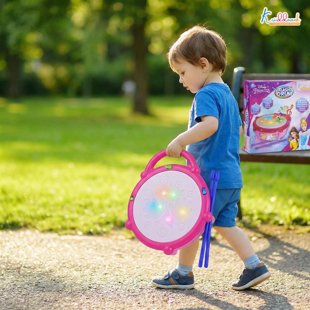 Disney Princess Flash Drum Toy for Girls - Musical Light-Up Drum with 3D LED Lights, 9 Songs & Drum Sounds, 3 Modes - Interactive Educational Toy for Kids Aged 3+ Years (Pink)