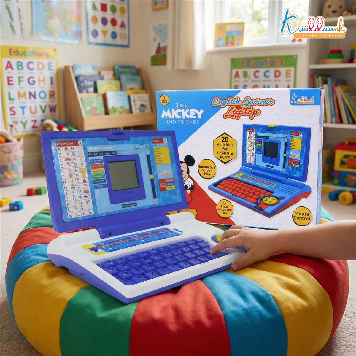 Mickey Educational Laptop for Kids Age 3+ | 20 Learning Activities for Alphabet, Math & Logic | Interactive Screen & Mouse Control | Memory Skill Development Toy | Mickey Theme (Red)