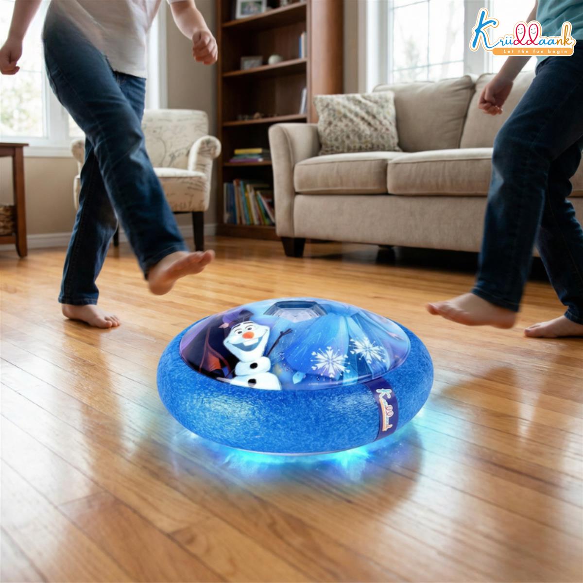 Frozen Theme Hover Football - LED Light Up Air Soccer Ball with Soft Foam Bumpers - Disney Elsa & Anna Indoor Sports Toy for Kids Boys & Girls, Glides on Smooth Surfaces, Safe Active Play
