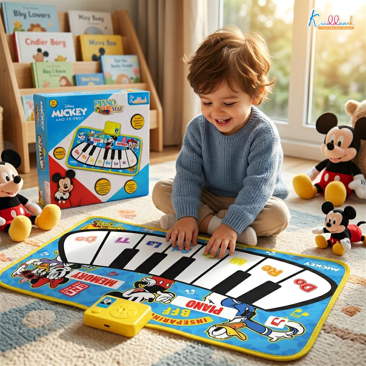 Disney Mickey Mouse Piano Music Play Mat - Interactive Musical Floor Mat with 8 Piano Keys & 3 Function Keys - Portable & Educational Learning Toy for Toddlers and Kids Ages 3+