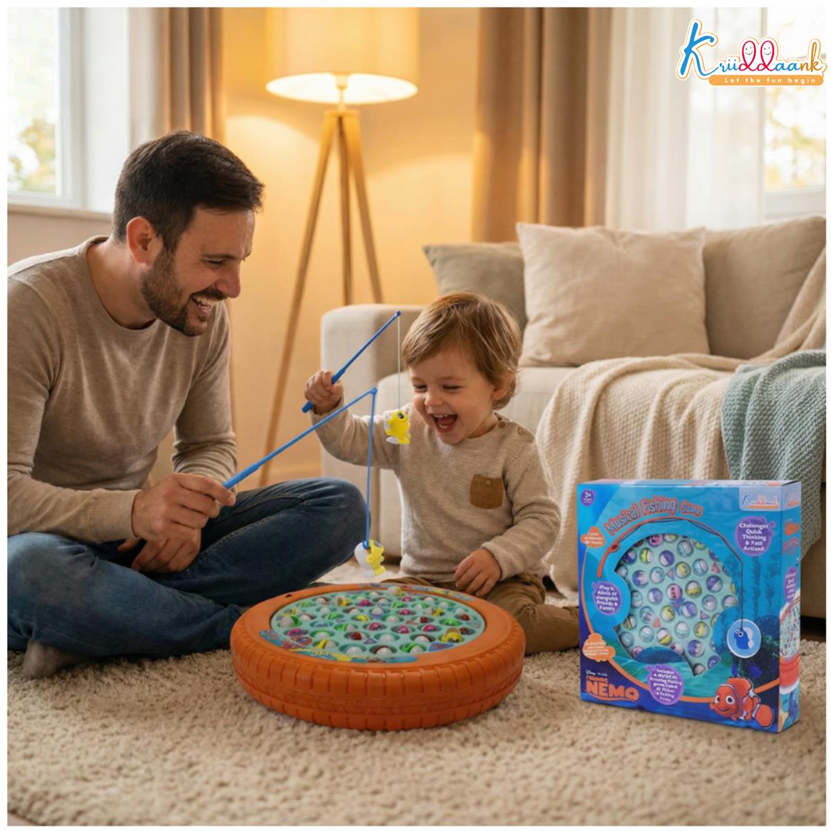 Kriiddaank Nemo Theme Musical Rotating Fishing Game for Kids - Interactive Battery Operated Learning Toy with 45 Fishes & 4 Fishing Poles - Educational Fun for Boys & Girls Ages 3+