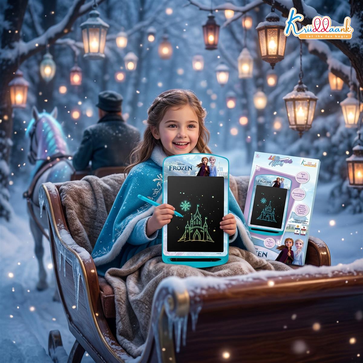 Kriiddaank Frozen 10.5 Inch LCD Writing Tablet, Electronic Drawing Pad for Kids, Rewritable Doodle Board & Travel Slate, Educational Birthday Gift for Girls & Boys 3-9 Years Old, Turkish Blue