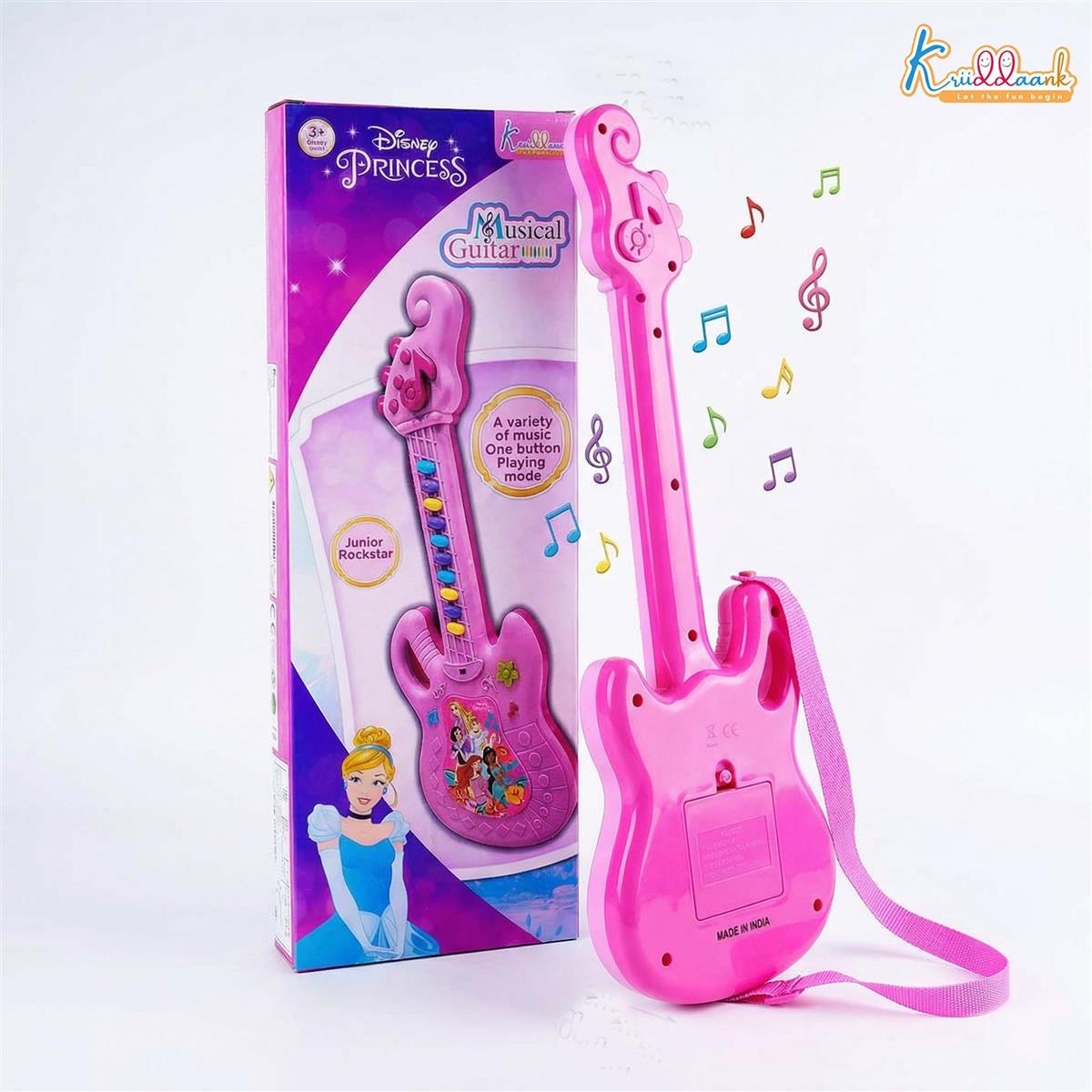 Disney Princess Musical Guitar for Toddlers - Sing-Along Karaoke Junior Music Toy with Built-in Tones - Pink Rockstar Interactive Toy Guitar for Girls Ages 3+ - Safe & Educational Birthday Gift