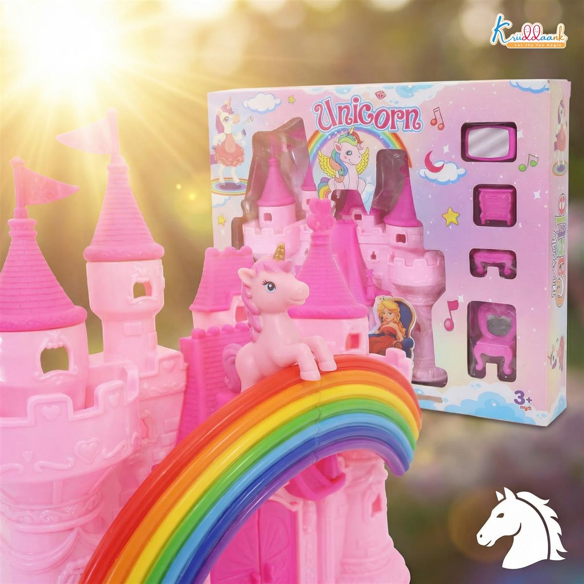 Portable Royal Castle Playset Unicorn Theme for Girls with Dollhouse Furniture, Mini Princess House Toy with Accessories, Educational Gift for Kids 3+ Years Old, Travel-Friendly & Safe