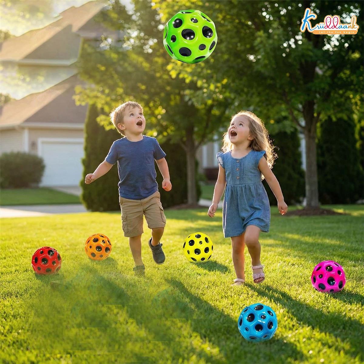 Kriiddaank Moon Bounce Ball Pack of 6 - High Bounce Space Ball for Kids 3+, Non-Toxic Soft Jumping Stunt Ball, Durable Indoor Outdoor Activity Toy, Colorful Toddler Gift Set
